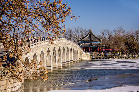 颐和园十七孔桥的冬天雪景图片