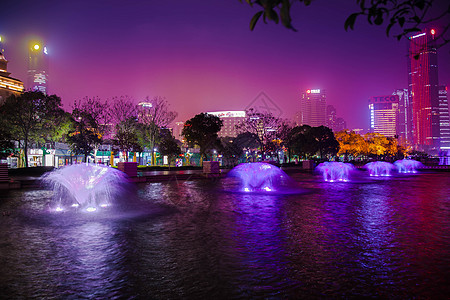 紫色建筑南昌秋水广场喷泉背景