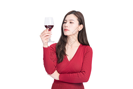 女性喝红酒图片