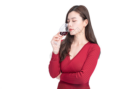 女性喝红酒妇女节红酒高清图片