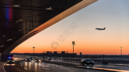 清晨北京机场进站口风景背景