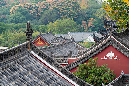 江西旅游城市红墙青瓦的江西庐山寺庙背景