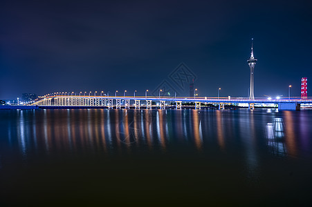 夜景澳门西湾大桥背景图片
