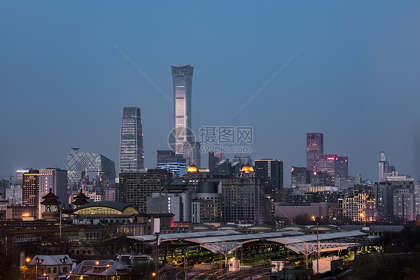 北京CBD城市夜景建筑图片