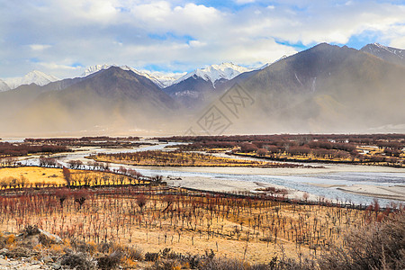 冬天的西藏林芝尼洋河风光高清图片