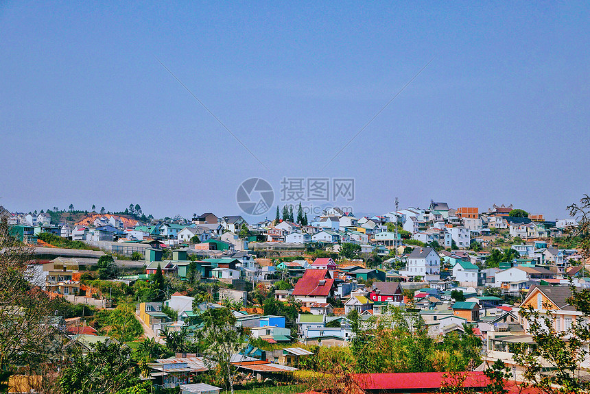 越南风景阳光下的彩色房屋建筑图片