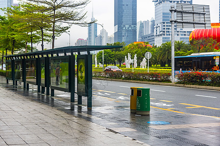 城市公交车站背景高清图片