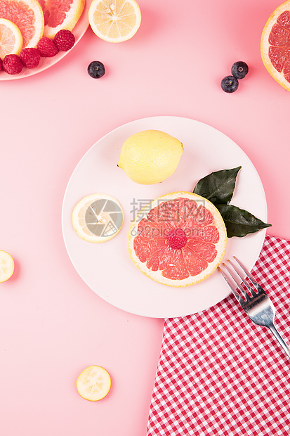 西柚柠檬水果组合图片