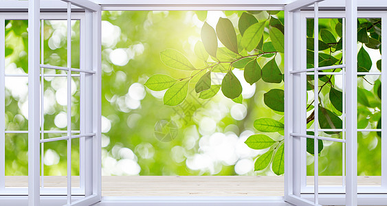 窗框窗外春天风景设计图片