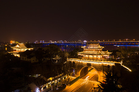 湖北旅游景点铁门关夜景背景图片