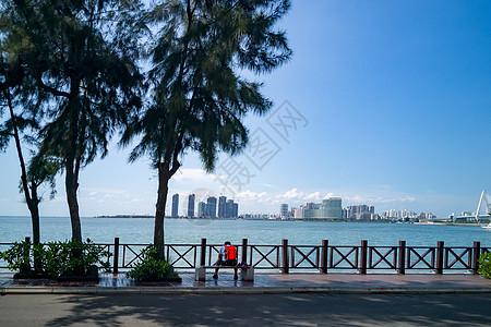 水边栈道海口市海边风光背景