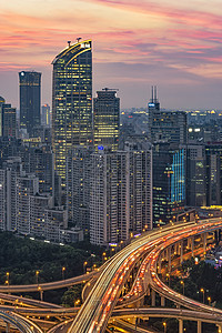 上海城市中心日落时分图片