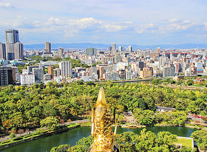 日本建筑日本大阪城市天际线背景