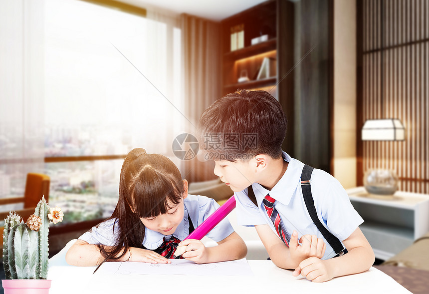一起写作业的孩子图片素材_免费下载_jpg图片格式_VRF高清图片501207308