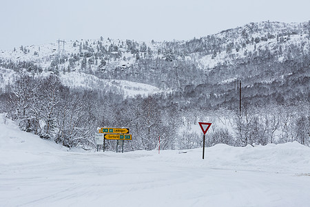 亲子户外挪威北极圈冬季雪景背景