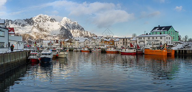 碧罗雪山挪威罗弗敦群岛世界文化遗产Nusfjord渔村背景