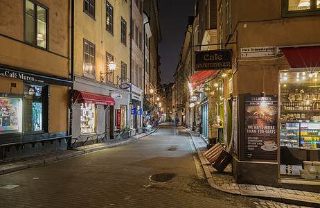 瑞典首都斯德哥尔摩老城夜景图片