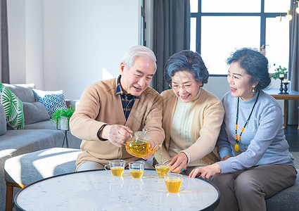 老人聊天中老年人聚会品茶背景