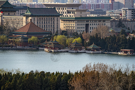 北海公园五龙亭北京北海公园的五龙亭背景