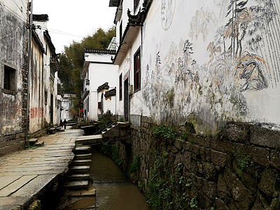 村落皖南呈坎灵山古村水街背景