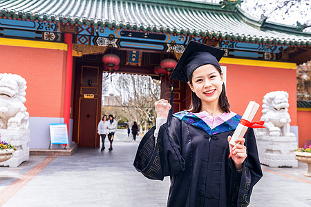 握拳加油手势女大学生毕业加油手势背景