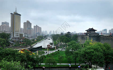 西安明城墙古城城河高清图片