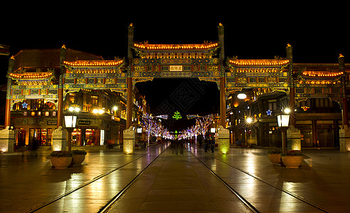 北京大街夜幕下的前门大街背景