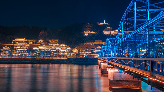 兰州中山桥夜景背景图片