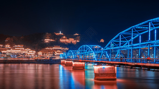 兰州地标兰州中山桥夜景背景