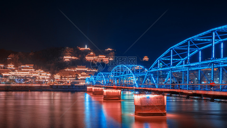 兰州中山桥夜景图片