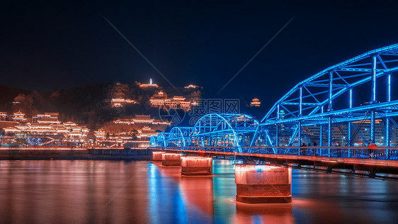 兰州中山桥夜景图片