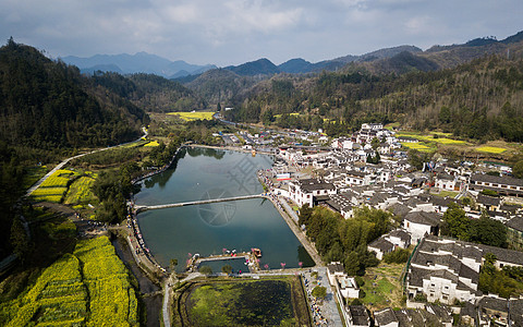 春天的西递古村落背景图片