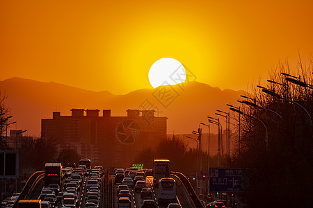 日落北京安定门西大街桥高清图片