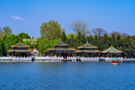 北京北海公园的五龙亭背景