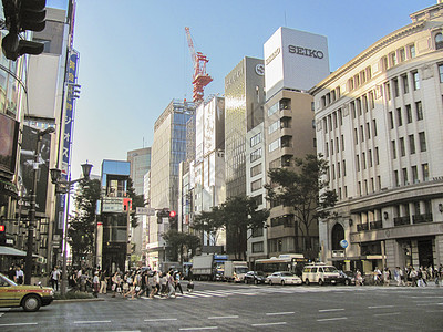 东京购物东京地标银座四丁目路口街景背景