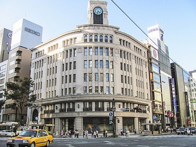 日本东京大视东京地标银座四丁目路口街景背景