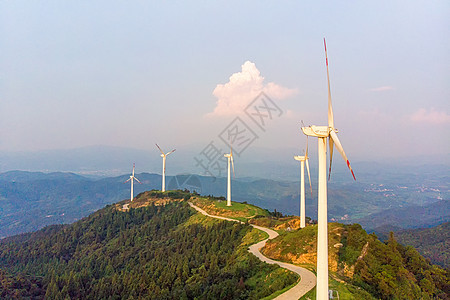 高山公路山顶风车风力发电清洁能源背景