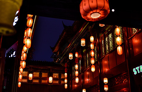 夜景古镇夜市高清图片