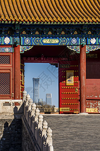 大厦入口北京故宫的古与今背景