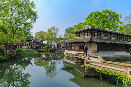 中式建筑苏州著名旅游景点拙政园背景