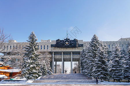 哈萨克斯坦阿拉木图潘菲洛夫28勇士纪念公园大门建筑图片