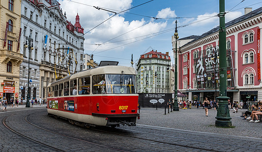 出行捷克首都布拉格城市有轨电车背景