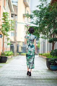 古风美女旗袍女性打伞背景