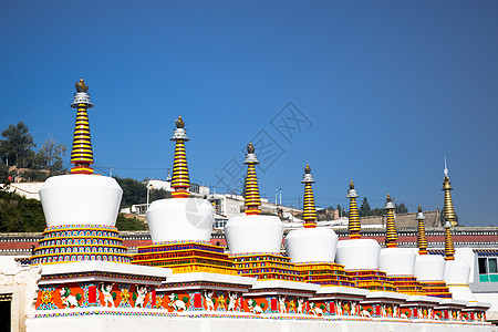 雀神青海塔尔寺的如来八塔背景