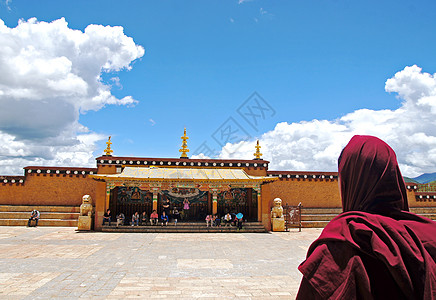 拉萨寺庙喇嘛背影图片