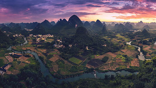 航拍梯田桂林山水背景