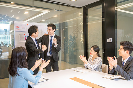 开会鼓掌商务人士办公室开会背景