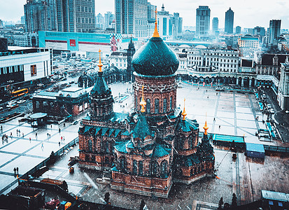 哈尔滨冬天哈尔滨圣索菲亚大教堂背景