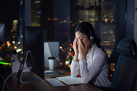 眼睛女人职场客服加班眼睛疼背景