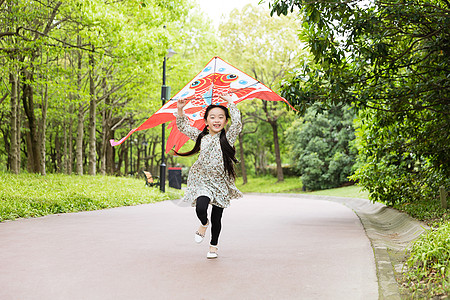 小女孩奔跑儿童节小女孩放风筝背景